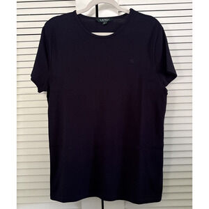 Ralph Lauren Womens Plus XXL Top SS Navy Blue Cotton Classic Embroidered Logo